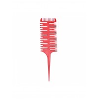  Парикмахерский гребень-расческа для мелирования 3-х сторонняя M-2602 с ручкой пластиковый красный