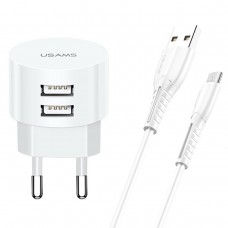 МЗП Usams Travel Charging Set Send-Tu Series (T20 Dual USB Round Charger+U35 Micro cable) White