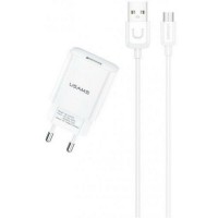 МЗП Usams T21 Charger kit T18 single USB EU charger +Uturn Micro cable White