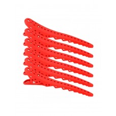  Перукарські кліпси-затискачі для волосся "Акула" пластикові, червоні, 6шт