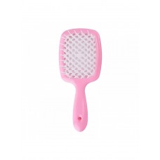 Продувная широкая расческа Janeke для укладки волос и сушки феном Superbrush Plus Hollow Comb(Розовая с белыми
